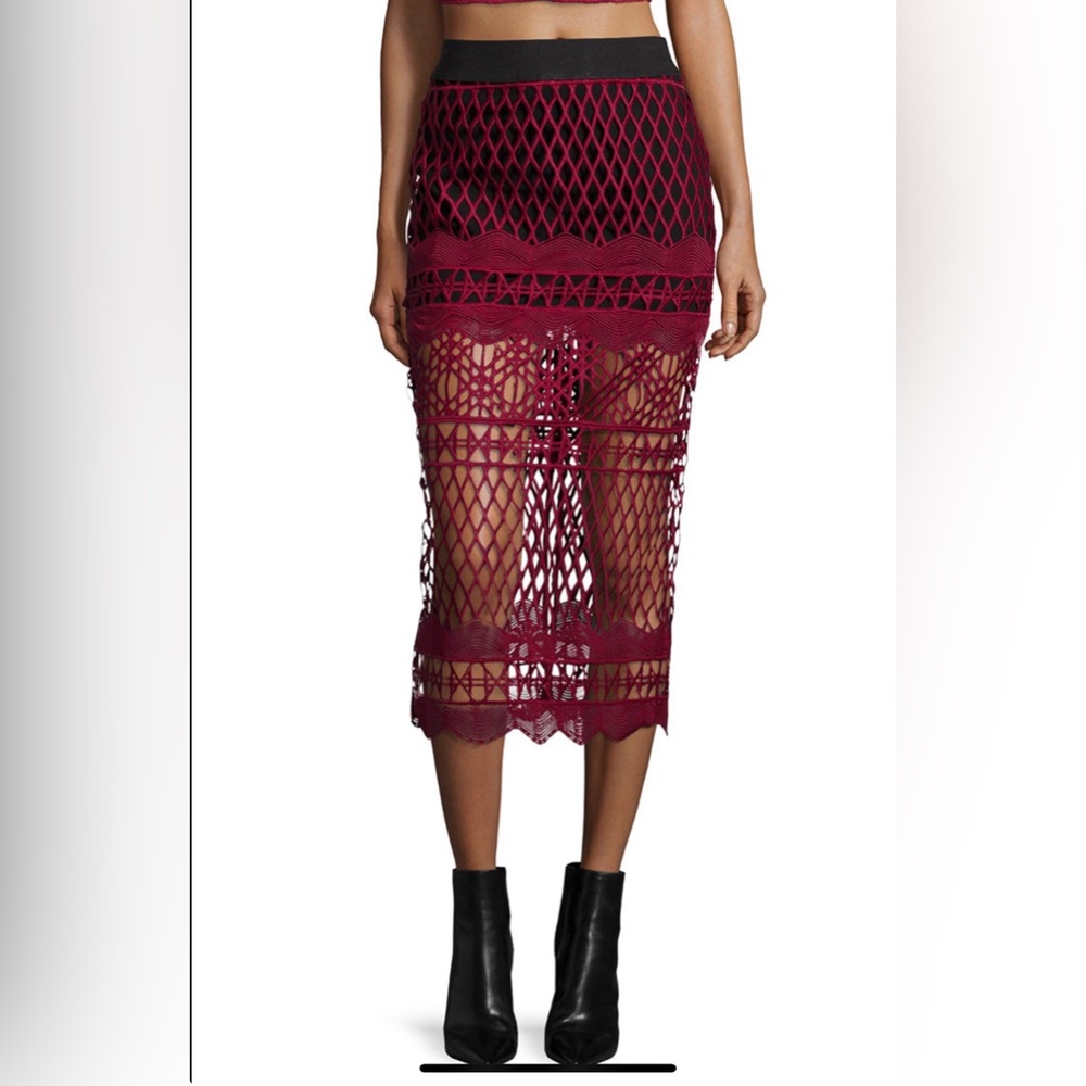 Self portrait cut out lace pencil skirt size 8 burgundy